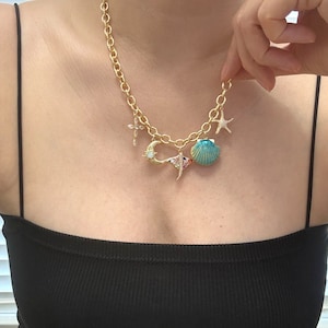 Build Your Own Custom Charm Necklace. Gold Charm. Custom Necklace. Gift for Her. Summer Beach Jewelry. Ocean Sea Life. Seashell Necklace.