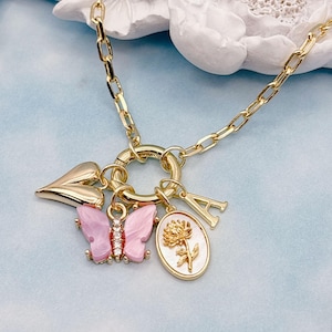 Build Your Own Custom Charm Necklace. Carabiner Clasp Necklace. Gold Charm Necklace. Chunky Paperclip Chain. Personalized Necklace.