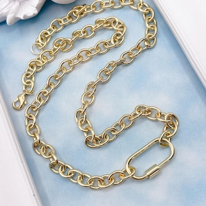 Charm Holder Necklace. Carabiner Charm Necklace. Chain Necklace with Carabiner. Layering Necklace. Gift for Her.