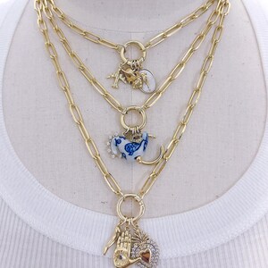Build Your Own Custom Charm Necklace. Carabiner Clasp Necklace. Gold Charm Necklace. Chunky Paperclip Chain. Personalized Necklace.