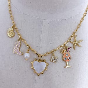 Build Your Own Custom Charm Necklace. Personalized Gold Pendant. Summer Ocean Charm Necklace. Beach Girl Necklace. Gold Charm Necklace.