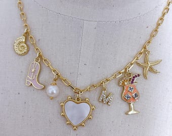 Bauen Sie Ihre eigene individuelle Charm Halskette. Personalisierter Gold Anhänger. Sommer Ocean Charm Halskette. Strandmädchen Halskette. Gold Charm Halskette.