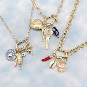 Build Your Own Custom Charm Necklace. Carabiner Necklace. Screw Clasp Necklace. Gold Charm Necklace. Custom Charm Necklace. Gift for Her.