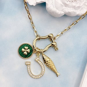 Build Your Own Custom Charm Necklace. Carabiner Necklace. Screw Clasp Necklace. Gold Charm Necklace. Custom Charm Necklace. Gift for Her.