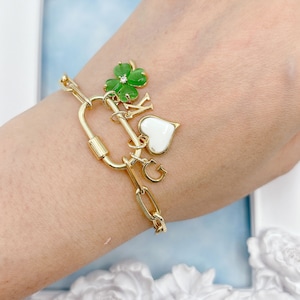 Build Your Own Custom Charm Bracelet. Carabiner Bracelet. Gold Charm Bracelet. Custom Charm Bracelet. Personalized Initial Jewelry. for Her