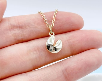 Fortune Cookie Pendant Necklace. Gold Good Luck Necklace. Lucky Charm Necklace. Gift for Her. Birthday Gift.