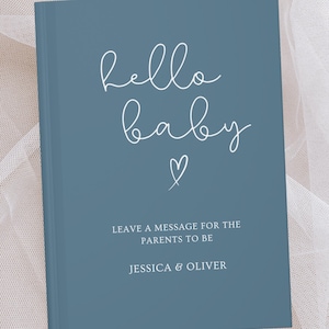 Baby Shower Guest Book, Hello Baby Decor, Personalized Name Wishes for Baby, Advice for Parents, Custom Gender Reveal Sign In Book, Baby Boy