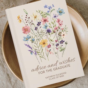 Custom Wildflower Graduation Guest Book, Personalized Floral Graduation Advice & Wishes To The Grad, Masters