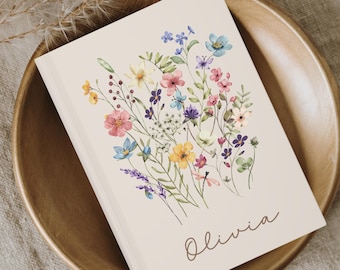 Hardcover Personalized Notebook Wildflower, Custom Journal For Women, Mom, Nana, Coworker, Teacher, Daughter, Sister, Christian Grandma Gift