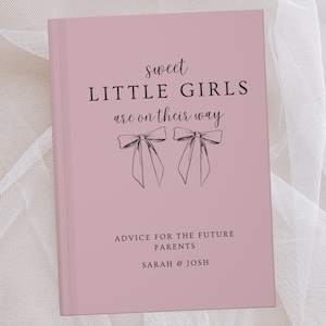 Twin Girls Baby Shower Guest Book, Pink Bow Decor, Personalized Name Wishes for Baby, Advice for Parents, Custom Gender Reveal Sign In Book