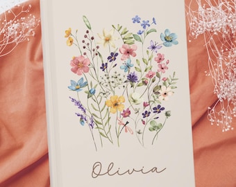 Teenage Girl Gifts Personalized Diary Journal, Hardcover Notebook, Birthday gift for teen girl, Custom Name Notebook, Wildflowers