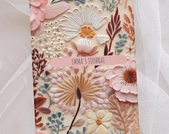 Teenage Girl Gifts Personalized Diary Journal, Hardcover Notebook, Birthday gift for teen girl, Custom Name Notebook, Wildflowers Kids