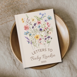 Anpassad gästbok för babyshower med vildblommor, brev till bebis, personlig dagbok, födelsedagsbrev, babyflicka, fjäril, vildblommig babyshower bild 7