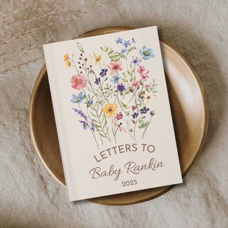 Anpassad gästbok för babyshower med vildblommor, brev till bebis, personlig dagbok, födelsedagsbrev, babyflicka, fjäril, vildblommig babyshower bild 7