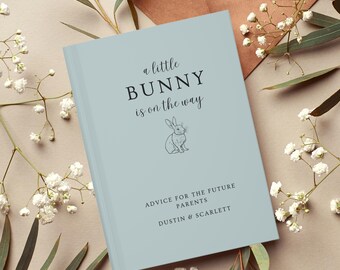Libro de visitas para baby shower "Un conejito está en camino", decoración para bebé niño, deseos personalizados con nombre para bebé, consejos para padres, libro de registro personalizado