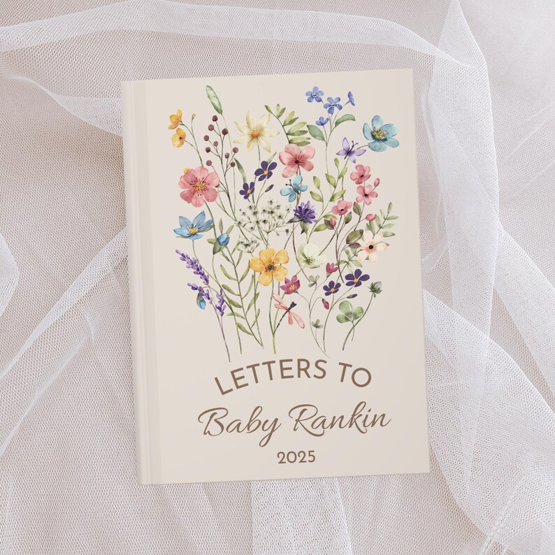 Anpassad gästbok för babyshower med vildblommor, brev till bebis, personlig dagbok, födelsedagsbrev, babyflicka, fjäril, vildblommig babyshower bild 6