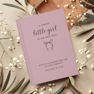 Coquette Baby Shower Guest Book, Pink Bow Decor, Personalized Name Wishes for Baby, Advice for Parents Mom Custom Gender Reveal Sign In Book