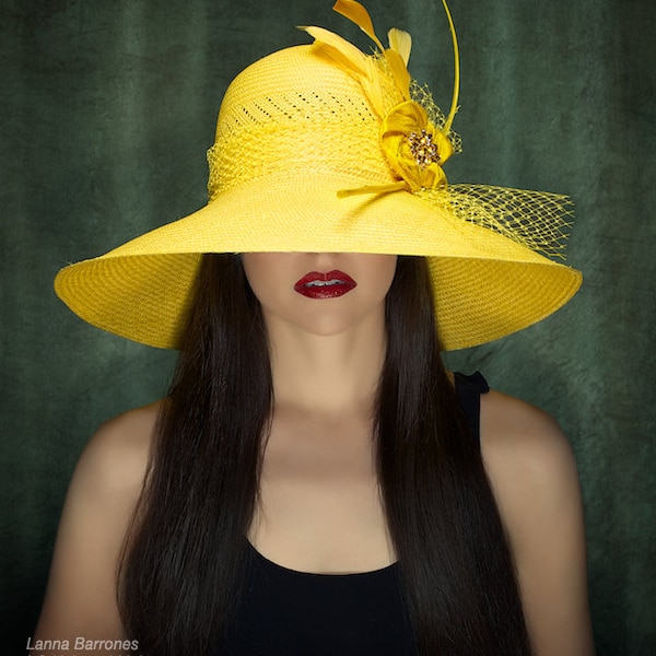 Kentucky Derby Hat Haute Couture Hat Yellow Sun Hat Kentucky Derby Hat