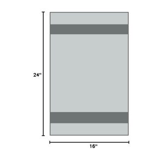 May include: A rectangular, light gray object with dark gray horizontal bands at the top and bottom. The object is 24 inches tall and 16 inches wide.