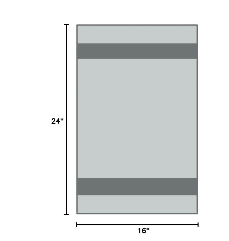 May include: A rectangular, light gray object with dark gray horizontal bands at the top and bottom. The object is 24 inches tall and 16 inches wide.