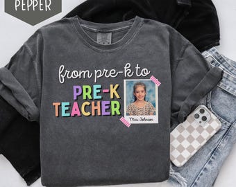 Comfort Colors Personalized Pre-K Teacher Shirt, Custom Photo Pre-K Teacher Tshirt, Preschool Back to School, Teacher Appreciation Gift