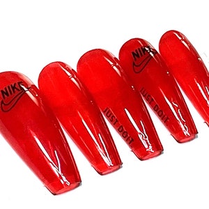 Bright RED JELLY Press On / Glue on Fake Nails Spring and Summer ready!!!