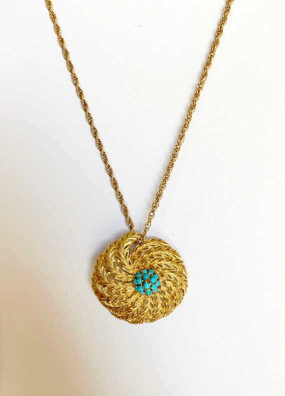 Vintage 18k Yellow Gold Feather Persian Turquoise… - image 10