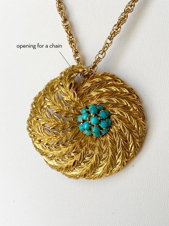 Vintage 18k Yellow Gold Feather Persian Turquoise… - image 9