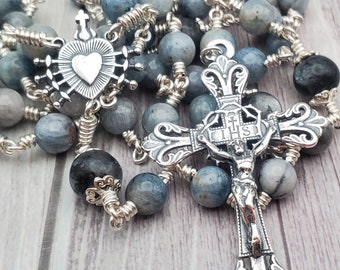 Handcrafted Heirloom Quality Rosary Catholic Sterling Silver Aquamarine Sorrows