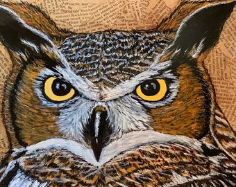 Great Horned Owl Giclee Art Print 8 x 10 Owl Print Wall Art