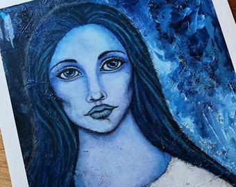 Midnight Goddess Giclée Art Print: Ethereal Woman Portrait (8x10)