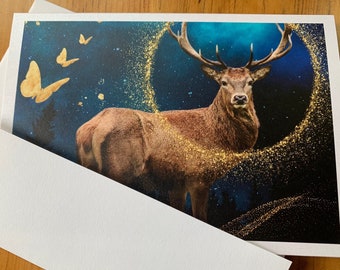 Magical Moon Stag Blank Note Card 5 x 7 Greeting Card Framable Art