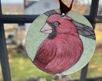 Frosted Acrylic Cardinal Ornament Holiday Decor Bird Ornament