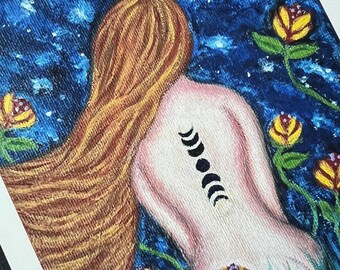 Lunar Goddess Giclee Art Print: Moon Phase Tattoo, 8x10 Wall Art