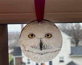 Frosted Acrylic Snowy Owl Ornament, Holiday Decoration for Owl Lovers, Altar Decor