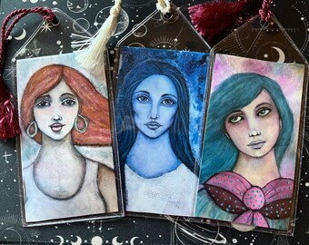 Goddess Art Bookmark Set: Modern Mini Prints with Tassels