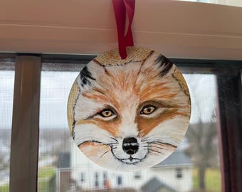 Frosted Acrylic Woodland Fox Ornament, Holiday Decoration for Fox Lovers, Altar Decor