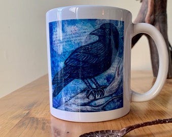 Ceramic Crow Mug, Crow Art, Crow Print, Bird Lovers Gift, Tea Mug