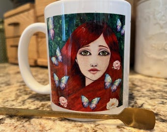 Butterfly Goddess Ceramic Mug: Mystical Art Coffee Cup