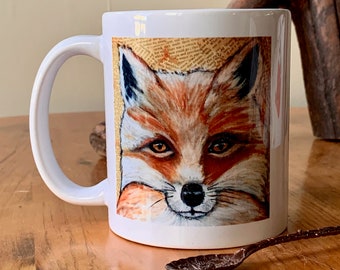 Ceramic Fox Coffee Mug, Mixed Media Art, For Fox Lovers