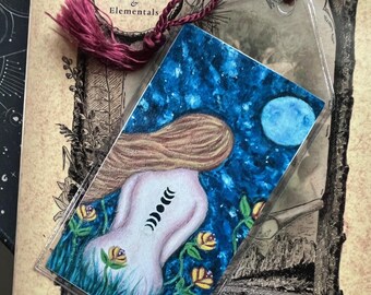 Lunar Goddess Art Bookmark: Mystical Moon Phase Tattoo
