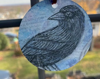 Frosted Acrylic Magical Crow Ornament Holiday Decor Corvid Ornament