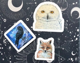 Woodland Animal Sticker Set: Fox, Owl, Crow Die-Cut Stickers