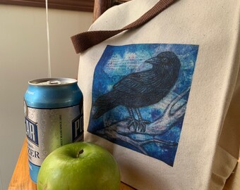 Magical Crow Canvas Lunch Bag Eco-Friendly Washable Bag Gift for Crow Lovers Non-Insulated