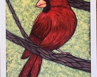 Cardinal Giclee Art Print: Whimsical Bird Wall Decor (8x10)