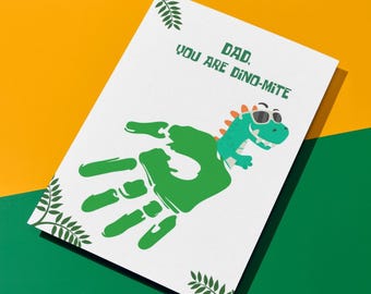 Dino Handabdruck Vatertagskarte | Dinosaurier Kunst für Kinder (Digitaler Download)