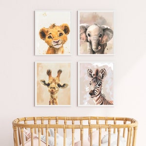 Printable Safari Nursery Animal wall art, Digital Set of 4 Baby Animal Prints, Cute Nursery Wall Art, Kids room Poster, INSTANT DOWNLOAD