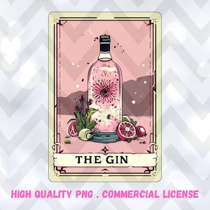 La carta dei tarocchi Gin PNG, divertente design di sublimazione dei tarocchi, popolare maglietta alla moda Gin Mug PNG, download digitale, Gin PNG Witchy