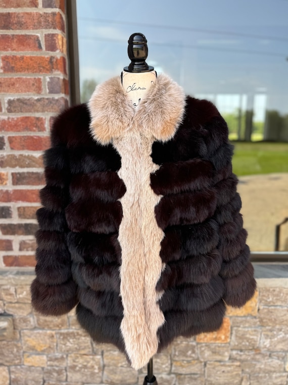 NEW XL Women’s Black Shadow Fox Fur Jacket Amber F