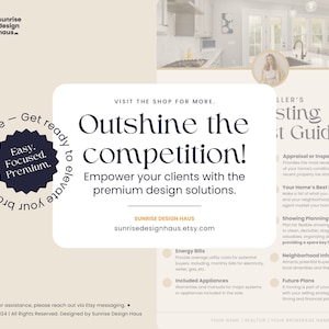 Real Estate Marketing Template: Easy-to-use guide for home seller checklist or pre-selling checklist guide in beige, white, dark. Professional content for beginners, realtors, and agents Made with Canva. Template with Content. SunriseDesignHaus